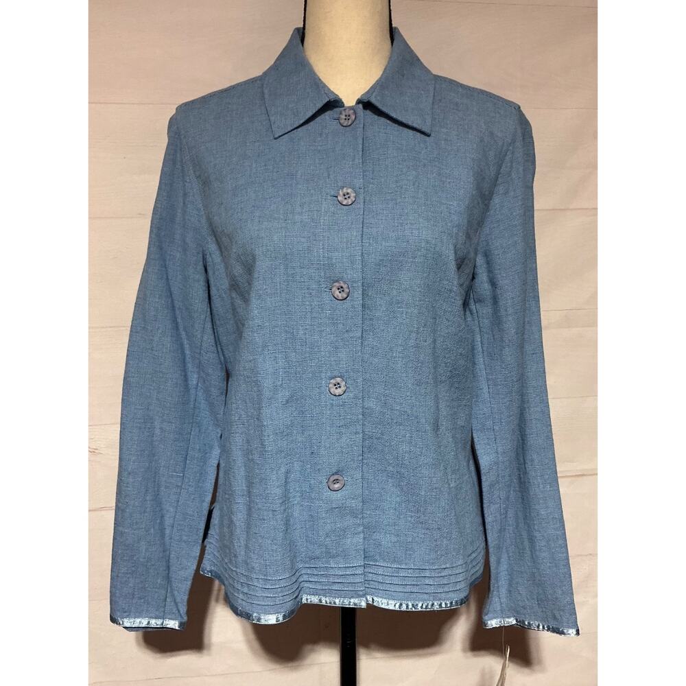 NWT SUSAN BRISTOL sz M light blue linen blend button down blazer jacket